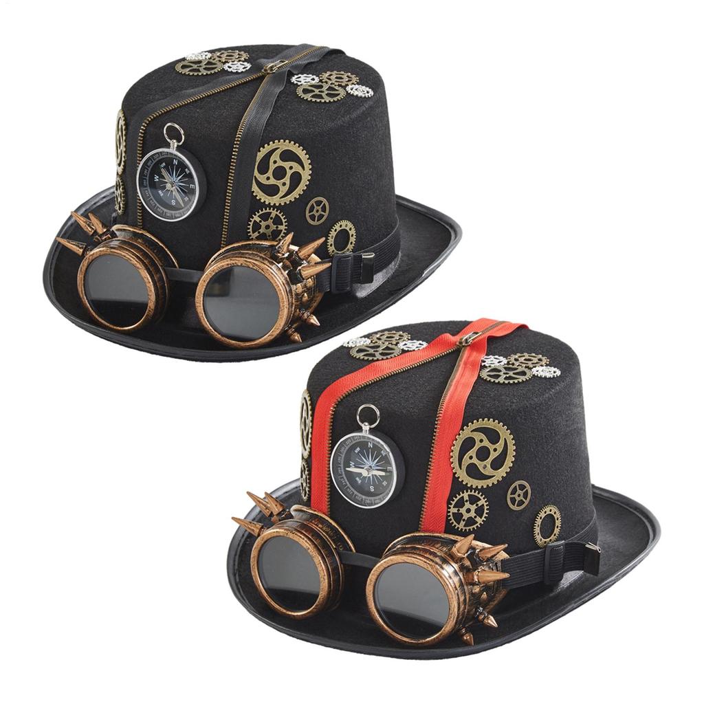 Cappelli Steampunk con Occhiali Copricapo per Costume Cappello di Halloween con Occhiali Rimovibili Accessori per Travestimento Costume da Viaggiatore nel Tempo Uomo