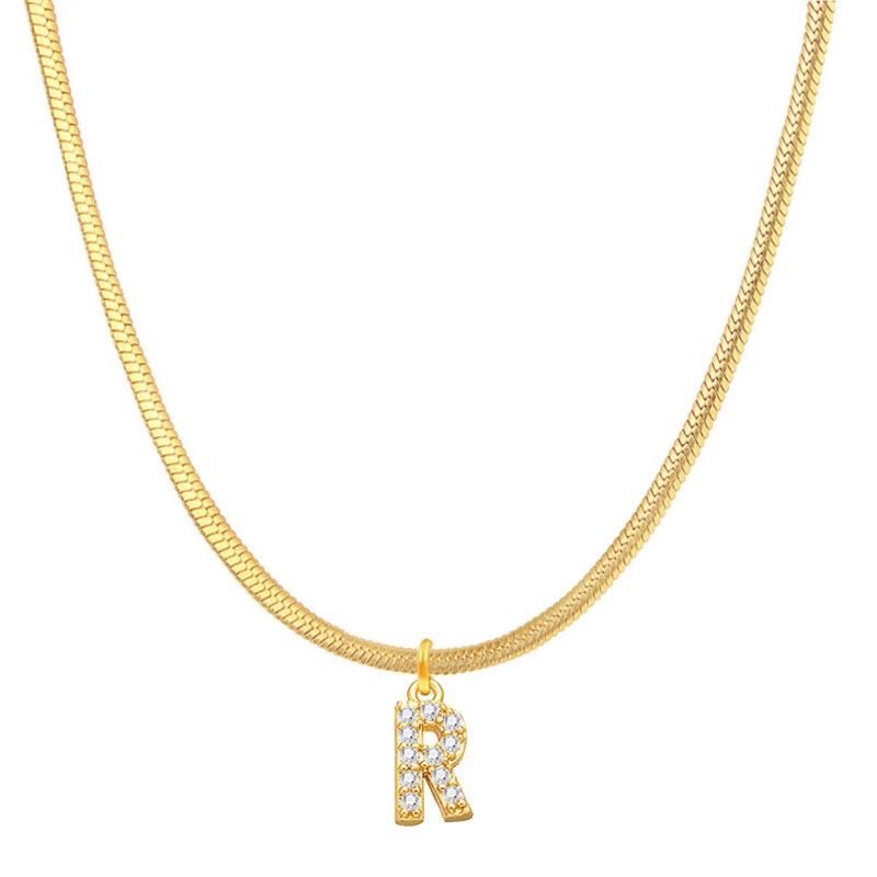 Letter Pendant Necklace in Wind Snake Bone Clavicle Chain Titanium Steel Necklace Zircon Pendant Necklace