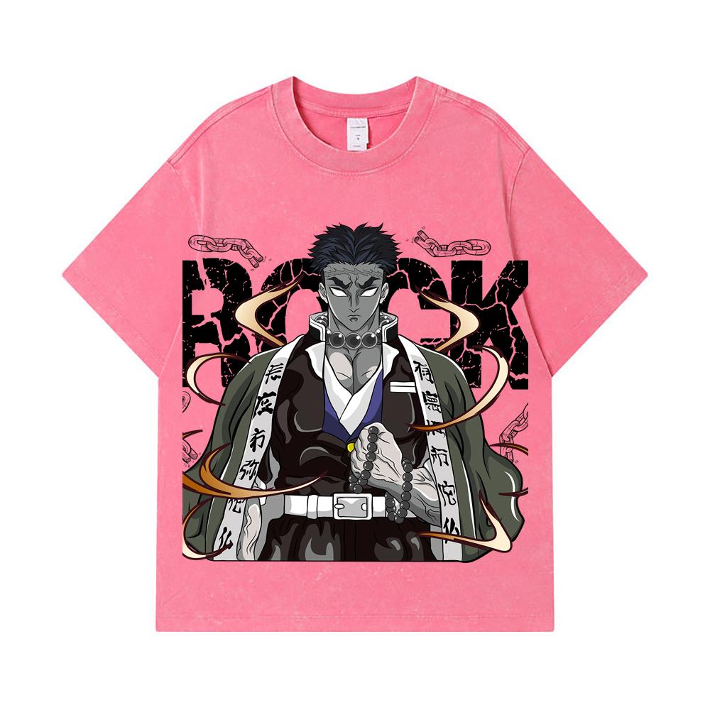 275 GSM Gewaschene T-Shirts 100% Baumwolle Demon Slayer V112 Gyomei Druck Unisex Schweres Baumwoll-T-Shirt