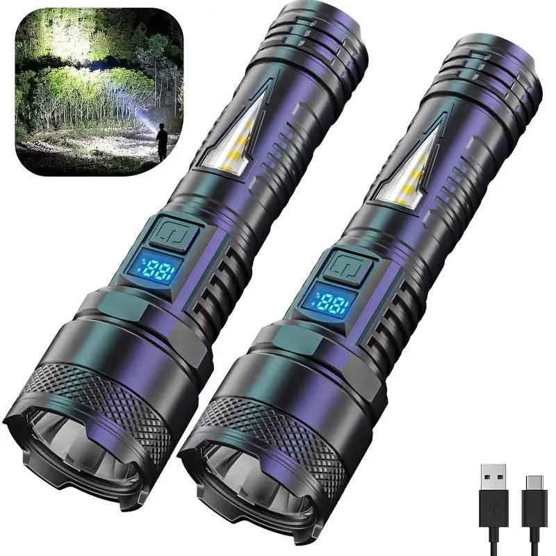 High-power Led Flashlight USB Rechargeable Torch with Display Zoomable Light with Battery Camping Hiking Lantern Emergency Lamp