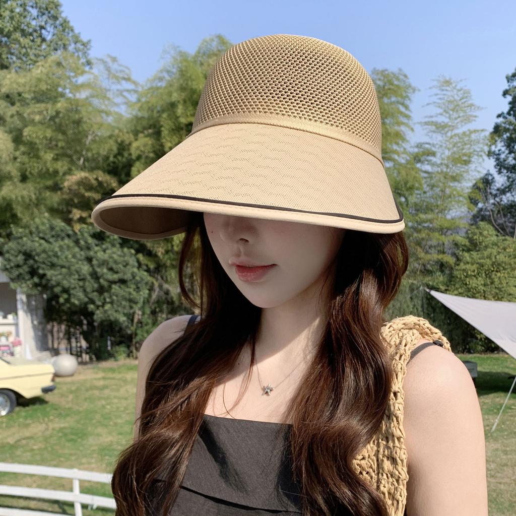Summer Mesh Breathable Hollow Hat Women'S Large Brim Showing Face Small Equestrian Hat Outdoor Travel Such A Sunscreen Hat