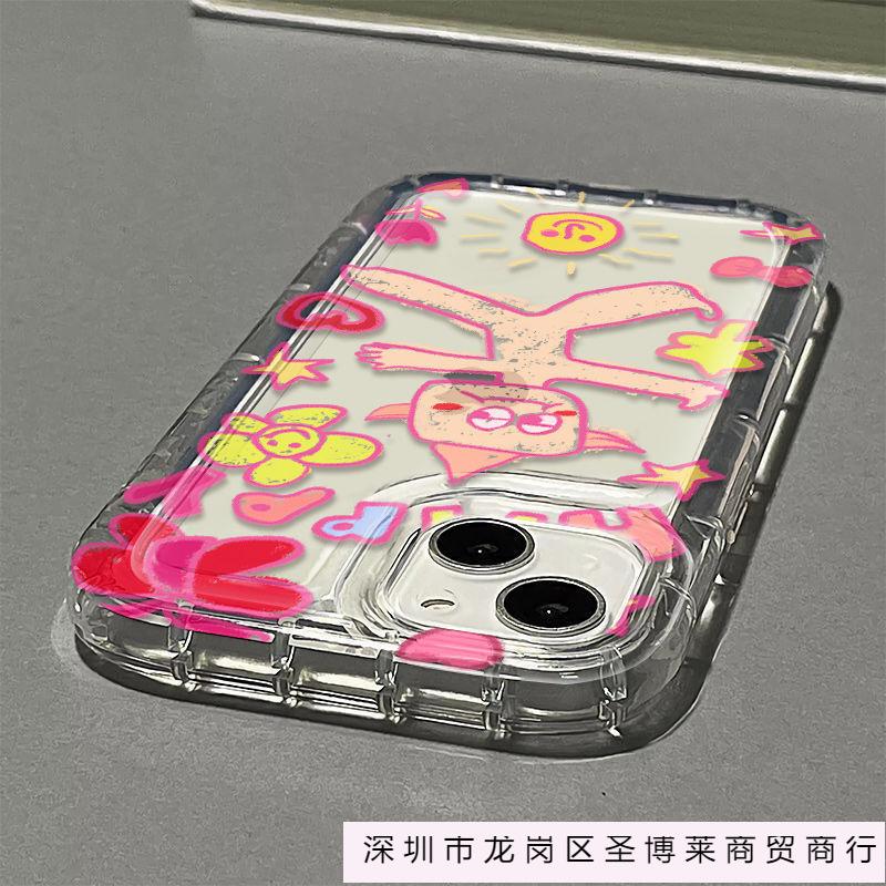 Cartoon graffiti villain apple 15 mobile phone case iphone14promax transparent soft glue 13/12/11 anti-drop xr