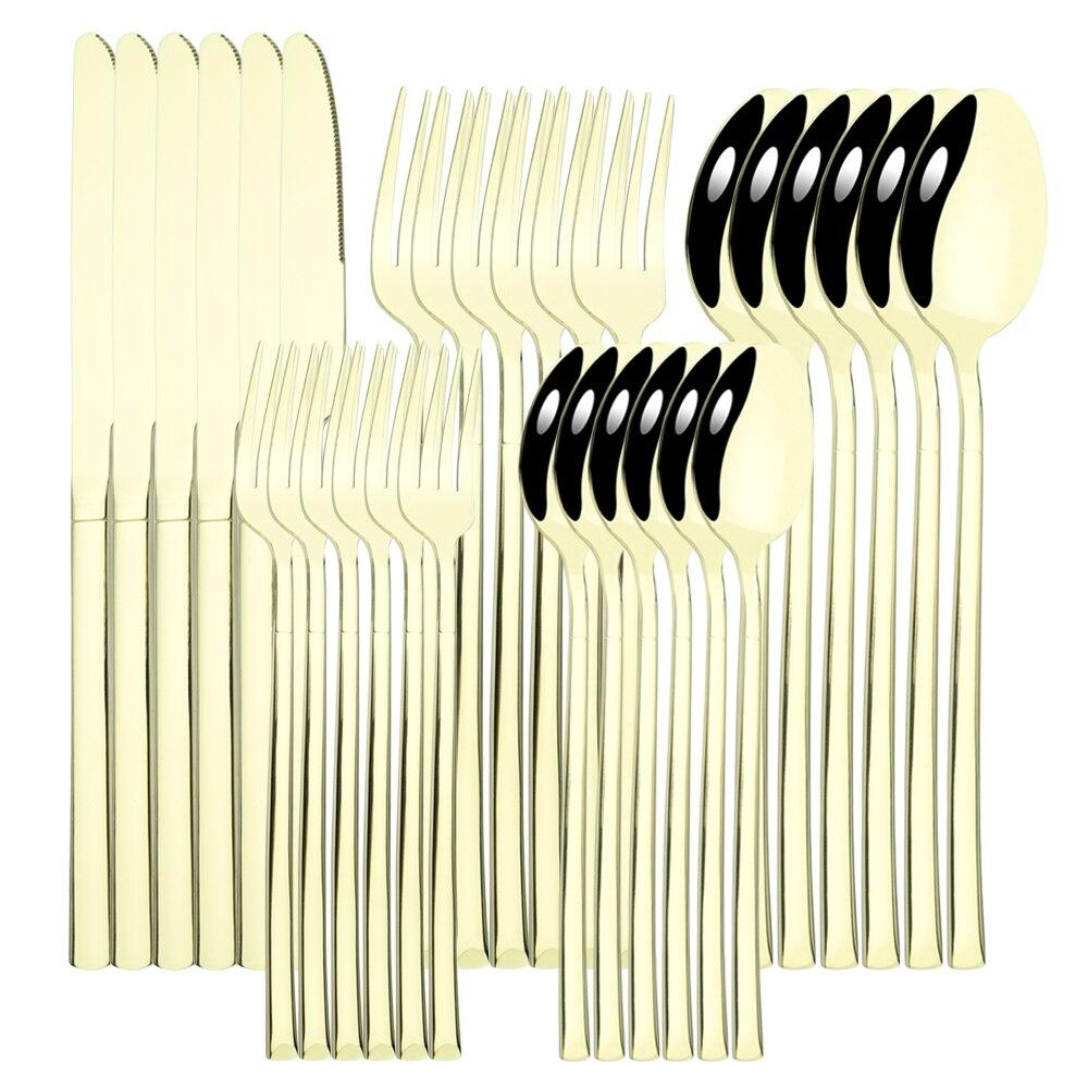 30pcs Black Gold Western Dinnerware Set Stainless Steel Cutlery Set Knife Dessert Fork Spoon Tableware Set Flatware Silverware