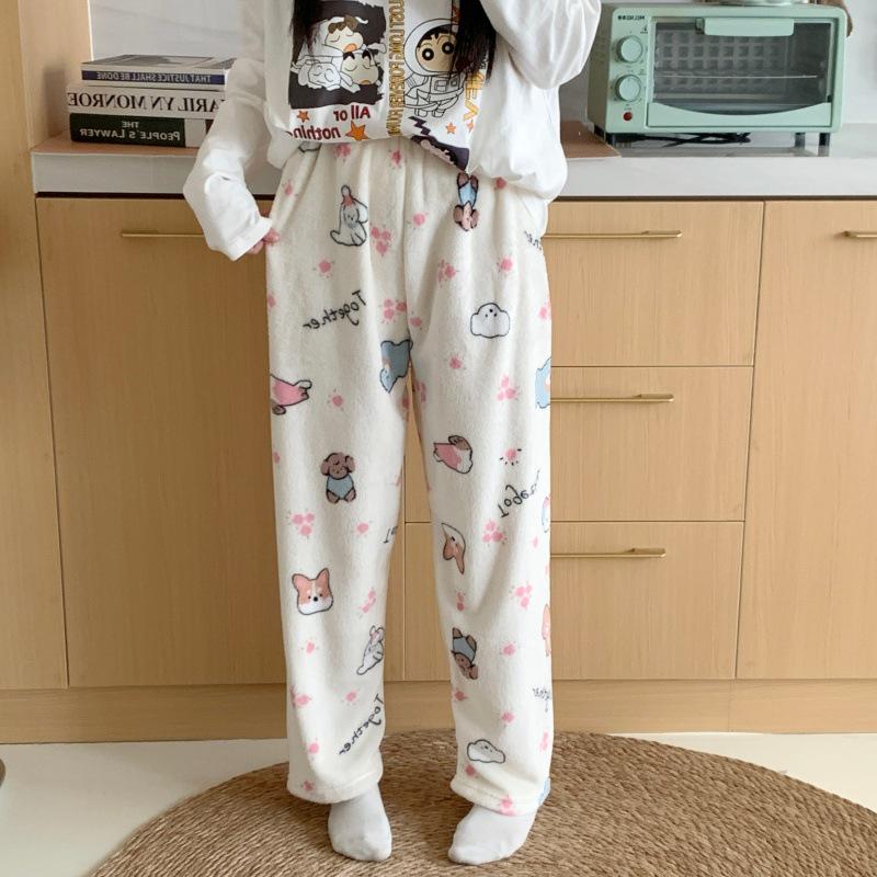 Damen Cartoon Flanell Fleecegefütterte Pyjamahose - Warmer Herbst-/Winterstil