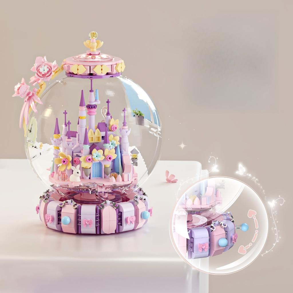 Fairy Tale Crystal Ball Castle Blocks Pink Puzzle Toy Magical Orb Floral Gift for Girls Birthday Christmas Gift for Youngster