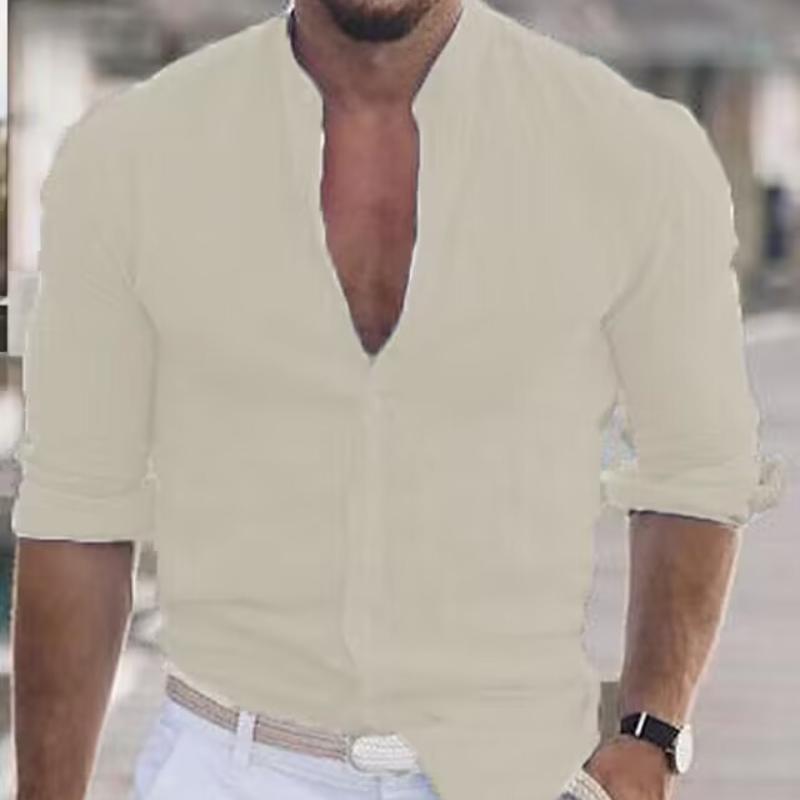 Мужская однотонная рубашка с длинным рукавом L — фото 5