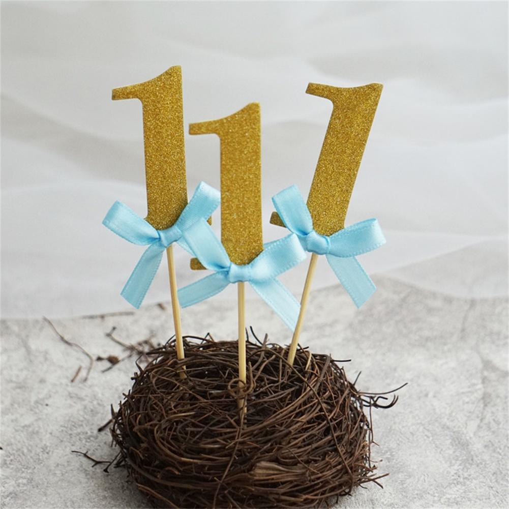 10Pcs First Birthday Decorations Number 1 Cupcake Toppers Boy Girl 1st Year Party Decor