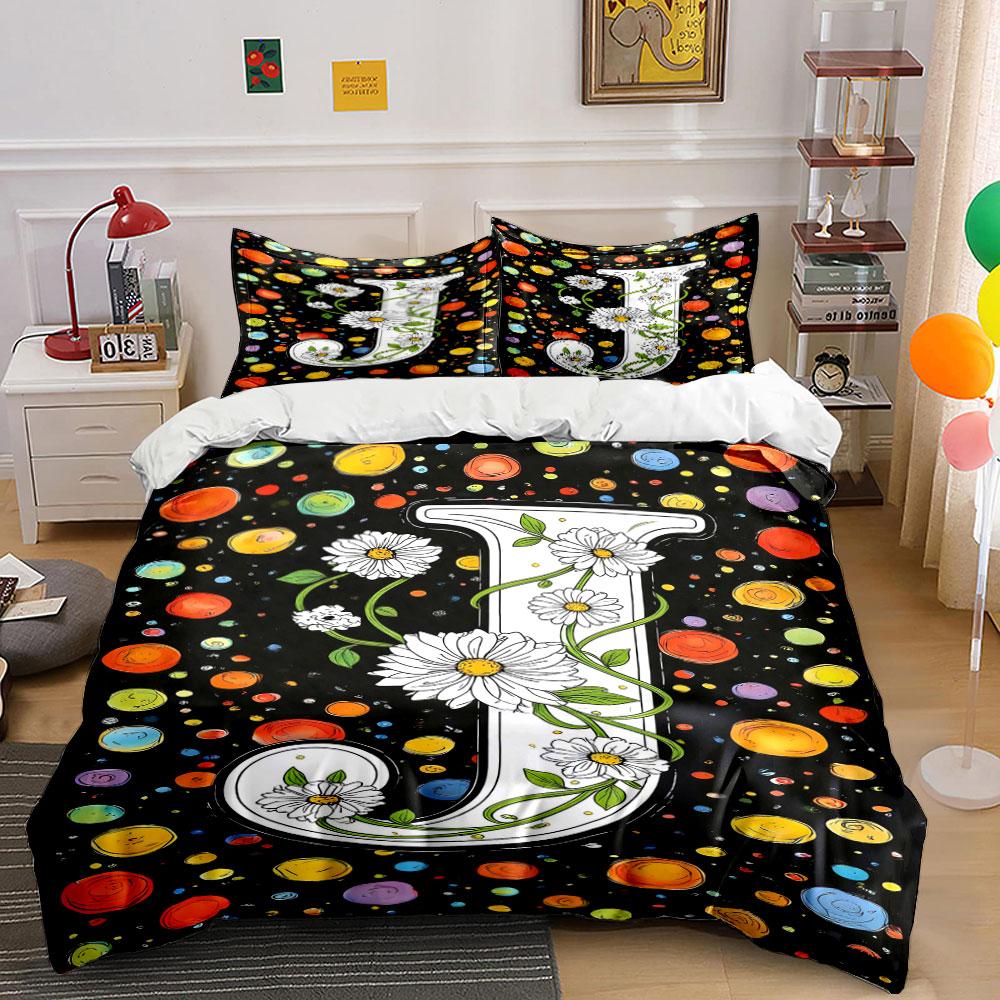 

Letter J , daisies, circles. Bedding sets Duvet cover sets Duvet covers Pillowcases(1 * Duvet Cover 2 * Pillowcases without duvet insert) 135x200cm