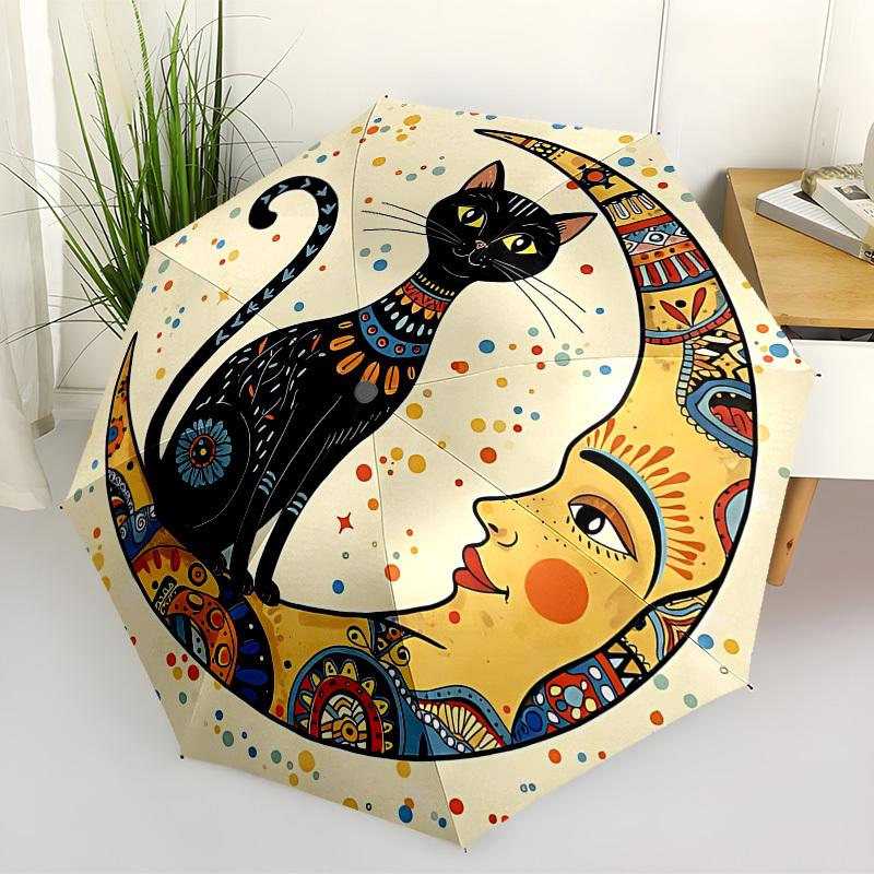 

1PC Moon Cat Automatic Folding Umbrella - Compact 8-Rib Design, Durable Plastic & Iron, Lightweight for Outdoor Daily Use, Festive Gift067