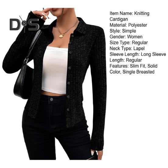Knitting Cardigan Lapel Long Sleeve Single Breasted Knitting Coat Women Solid Color Slim Fit Outwear Knitwear