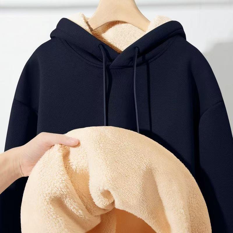 Men's Winter Lambswool Hooded Sweatshirt - Thick, Warm, Casual Loose Fit