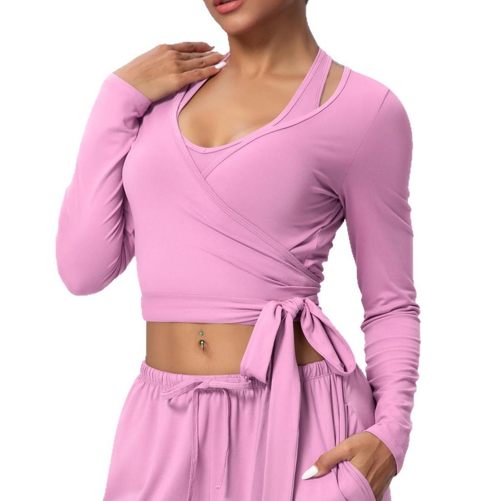 European Fashion Nude Feel Long Sleeve Bandage Yoga Suit for Women