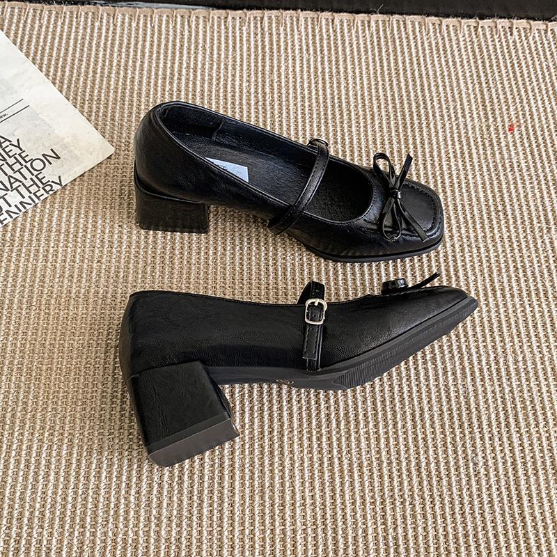 Fashion Bow Women's Mary Jane 2025 New French Brown High Heel Temperament Single Shoes
