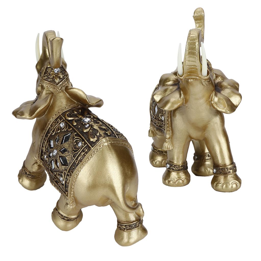 Golden Resin Elegant Elephant Statue Figurine Crafts Feng Shui Ornaments for Home Gift