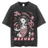 Anime Demon Slayer Agatsuma Zenitsu Graphic T Shirt Men Manga Vintage Tshirts Washed Cotton T-shirt Harajuku Male T-Shirt