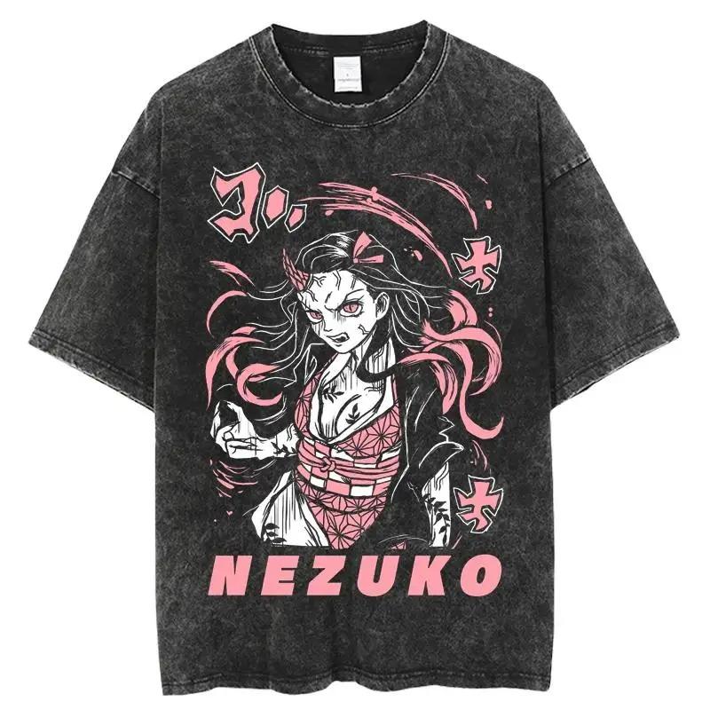 Anime Demon Slayer Agatsuma Zenitsu Graphic T Shirt Men Manga Vintage Tshirts Washed Cotton T-shirt Harajuku Male T-Shirt