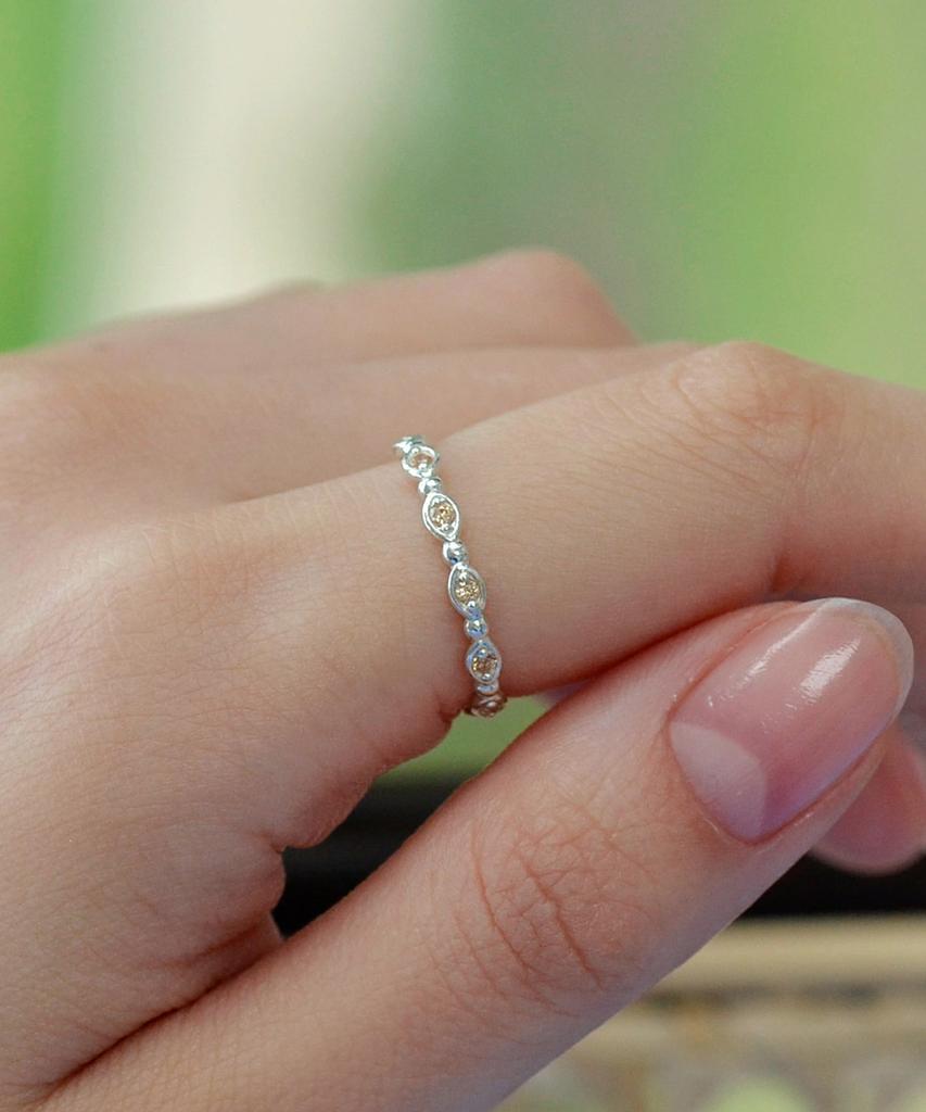 47Bag 925 Silver Champagne Cubic Layered Thin Rings Jenna