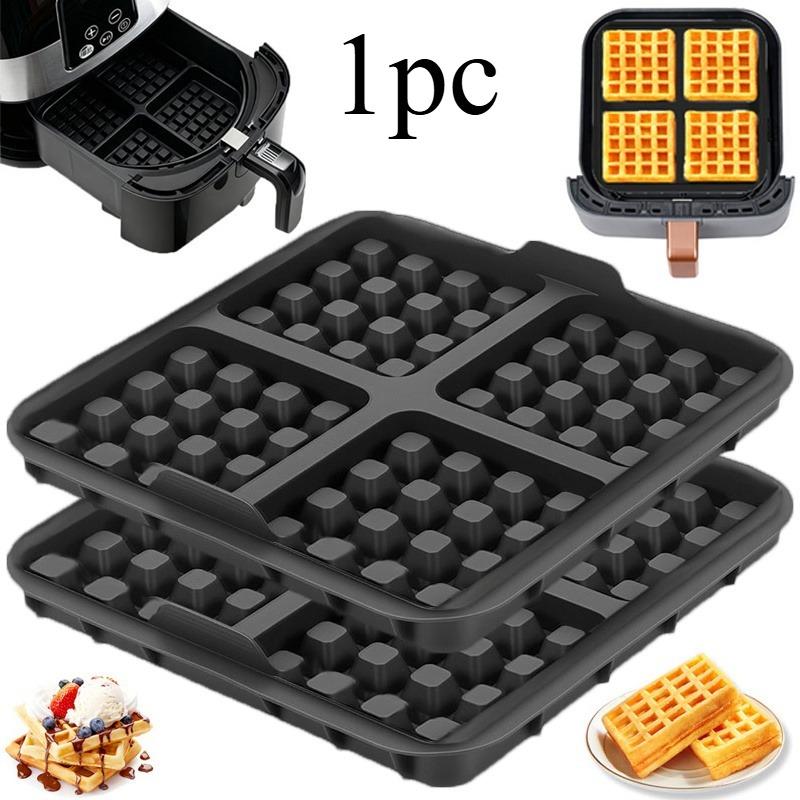 Square Waffle Maker Mold for Air Fryer, Non-Stick Baking Tray Compatible with 4-7QT,for Belgian Waffles,Pancakes,Dishwasher Safe чёрный