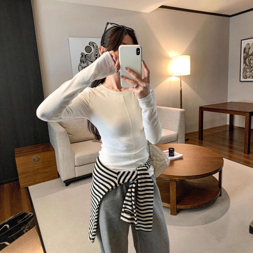 European Grey Slim Fit Round Neck Long Sleeve Women's T-shirt for Autumn/Winter 2025