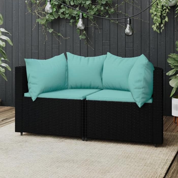 VidaXL Garden Corner Sofas and Cushions 2pcs Black Wicker, Sofa, Garden Sofa, Sectional Corner Sofa, 319806