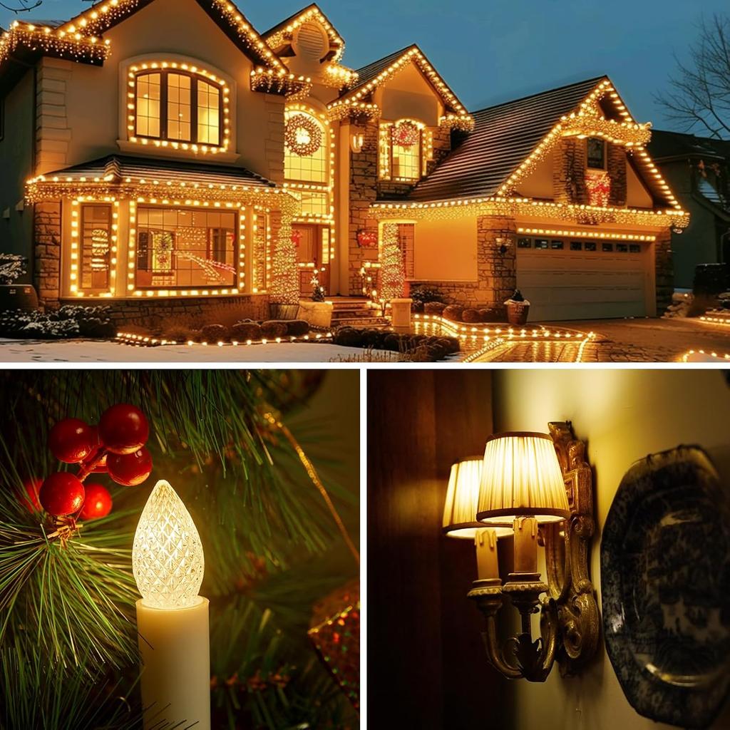 25 Pack C7 Led Replacement Christmas Light Bulb, C7 Shatterproof Led Bulbs for Christmas String Lights, E12 Candelabra Base, Commercial Grade