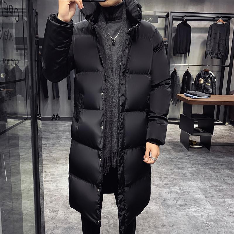 Men's Korean Style Hooded Down Cotton Jacket - Mid-Length, Thickened, Winter Outerwear.