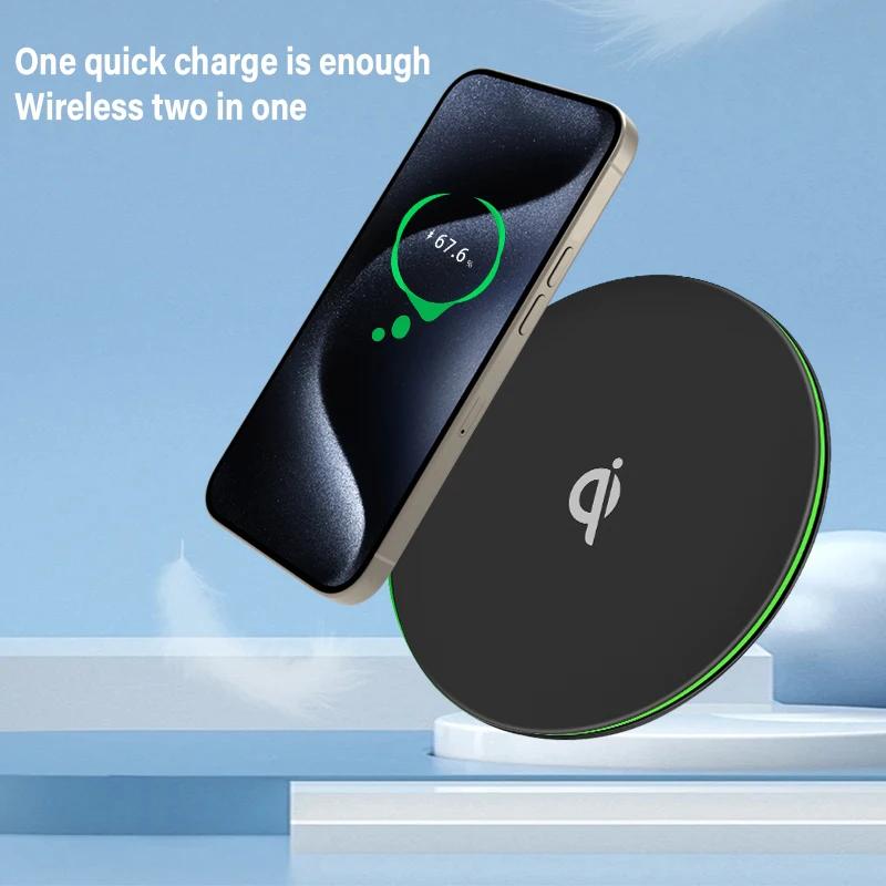 LED Light Qi 15W Wireless Charger Station Phone Charge Pad Stand For iPhone 16 15 14 13 12 Pro Max AirPods 4/3 Pro Fast Charging