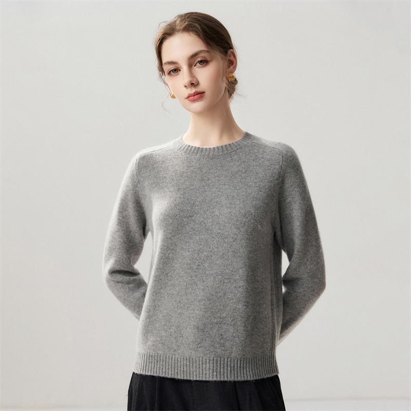 Lekasha Women's Cashmere Saddle Shoulder Round Neck Knitted Base Layer Sweater