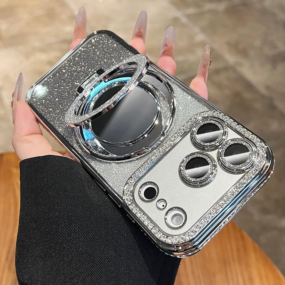 Mirror Diamond Magnetic Case For iPhone 17 Air 16E 15 14 Plus 13 11 12 16 17 Pro Max Magsafe Bling Bling Glitter Protector Cover