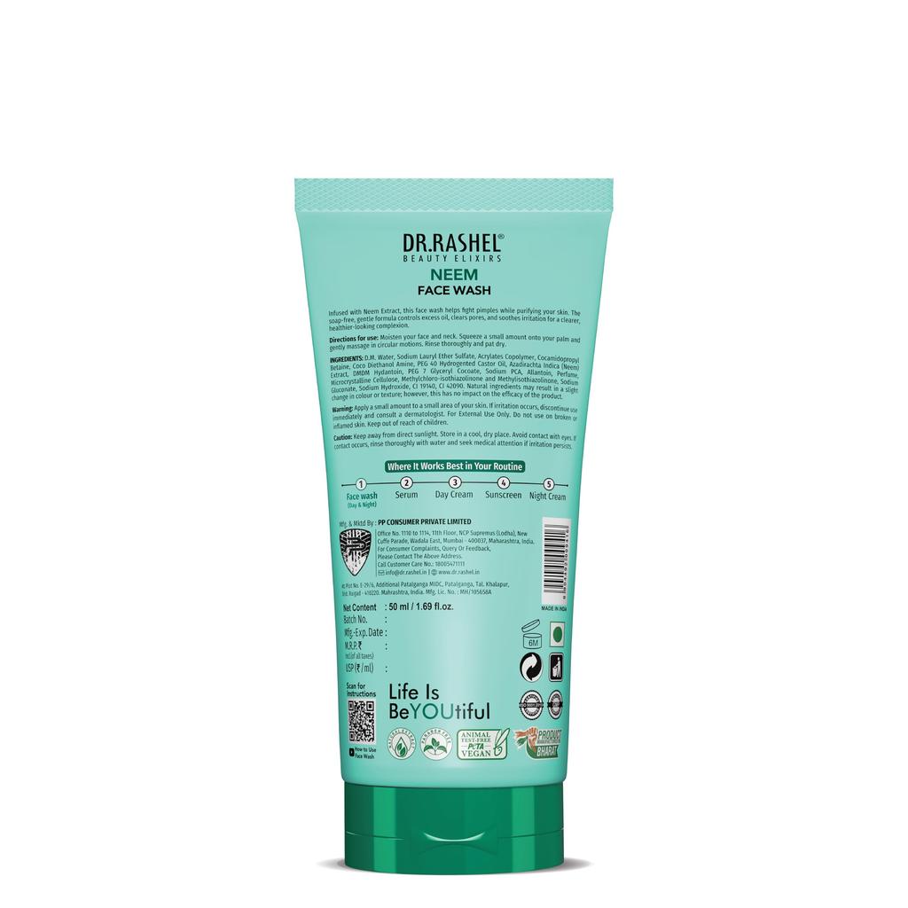 DR.RASHEL Neem Face Wash For Men & Women Concentrate for Deep Cleansing & Clove Purifying Face Wash With Active Neem Slices And Natural Ingredients