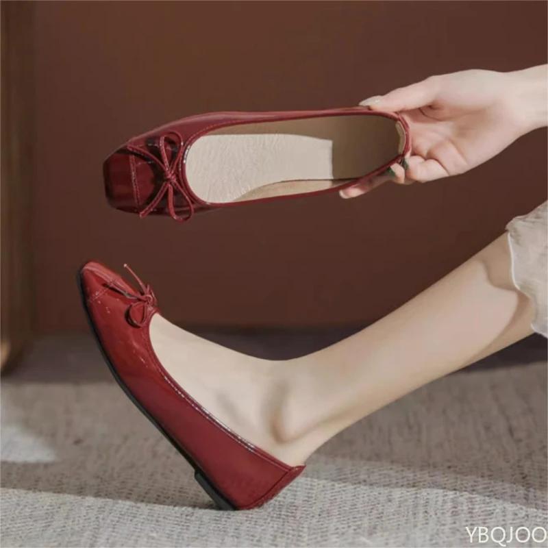 Fashion New Casual Women's Flats Bow comfort leather shoes Light breathable non slip shoes Fashion square toe ladies flat Mujer Zapatos