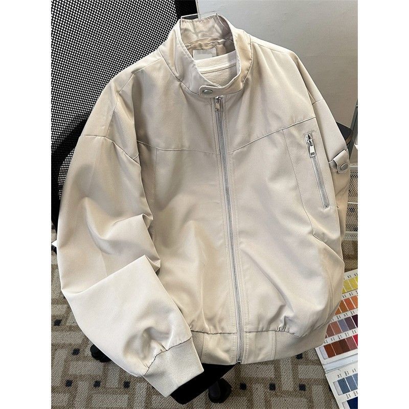 Men Loose Stand Collar American Casual Long Sleeve Workwear Jacket Outerwear