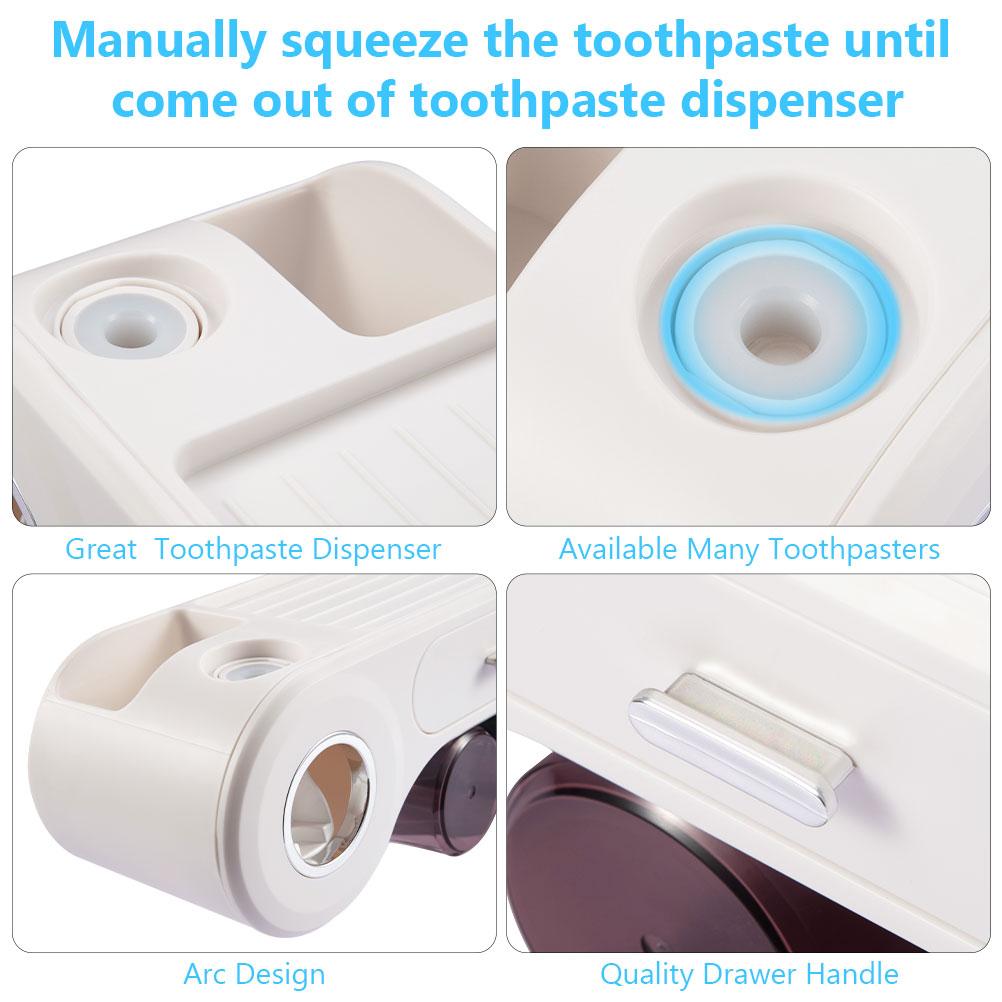 1Pc Toothbrush Holder Wall Mounted 3 Cups Toothbrush Holder Wall Mounted with Toothpaste Dispenser Space Saving Capacity Tray