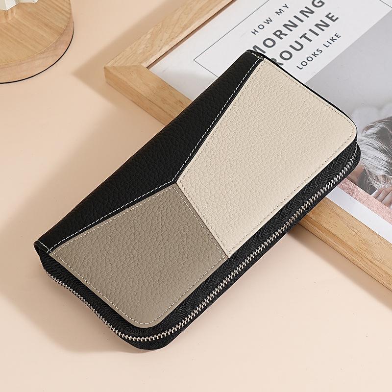 RFID Organ Card Bag Men's and Women's Long Wallet Leather Hollow Zipper Card Clip Color Matching Multifunctional Credit Card Bag