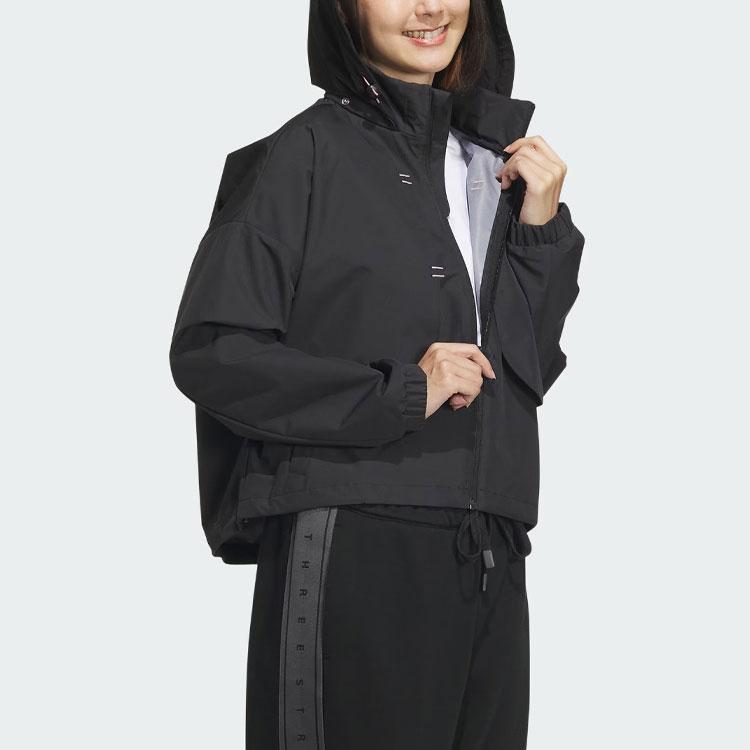 Adidas Womens Solid Long Sleeve Zip Sports Casual Hooded Jacket Women Jackets Black IM8991