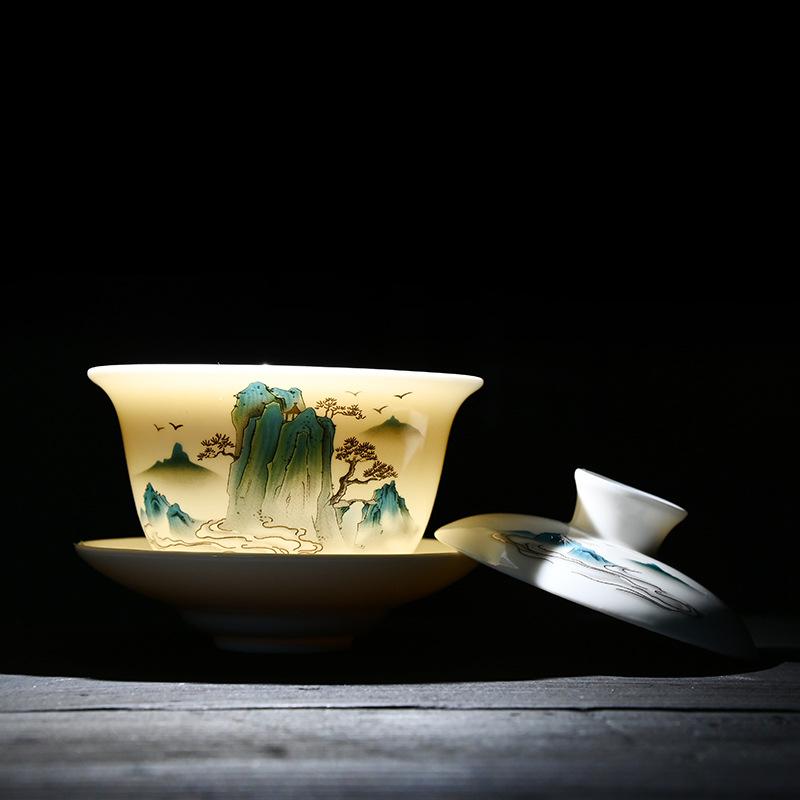 Yingqing Suet Jade Porcelain White Porcelain Kung Fu Tea Set Company Opening Activities High-end Gifts