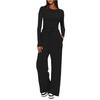 Kardashian Style Comfy Wide-Leg Tie-Up Set with Long Sleeves