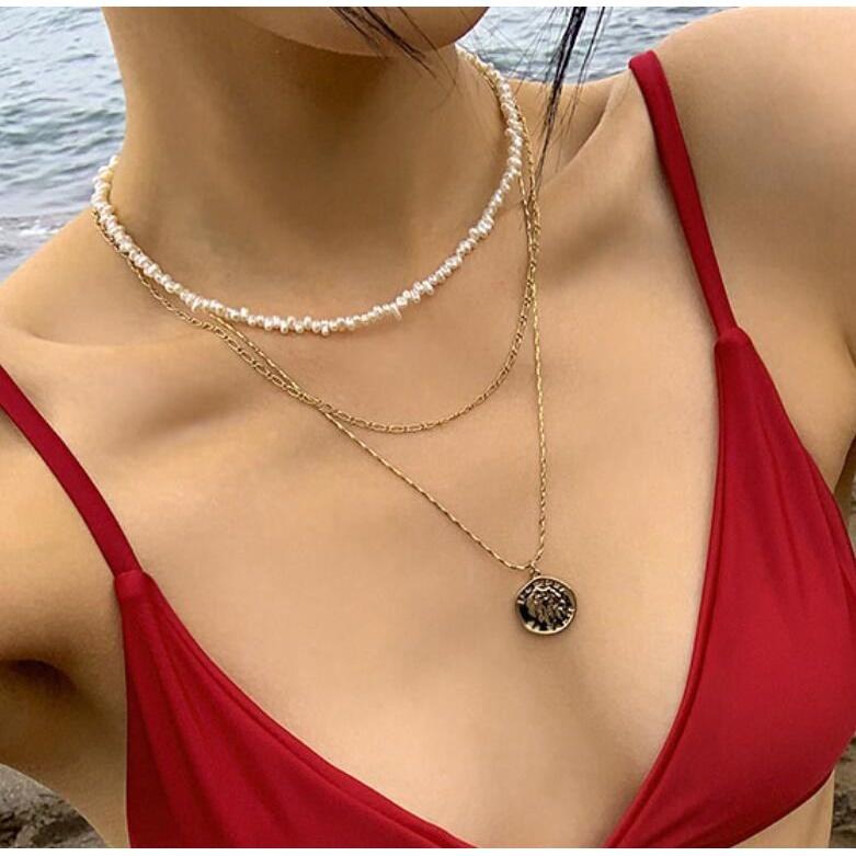 IF ME Classic Women Metal Gold Multilayer Necklace Silver Rose Pendant Necklace Dice Sun Decoration Accessories Temperament Jewelry