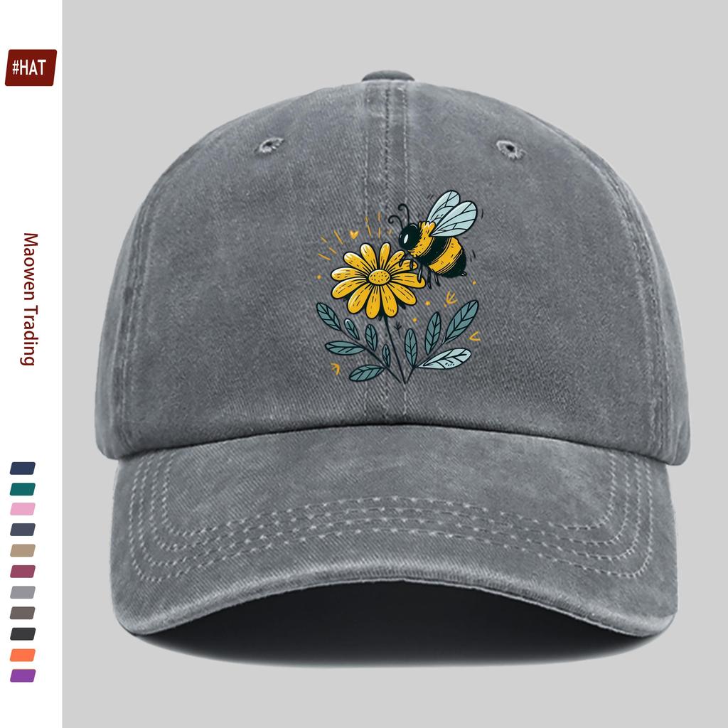 Pc Bee and Small Yellow Flower Forest Green Pattern Print Baseball Cap Ideal Decorative Hat for Travel Enthusiasts Multiple