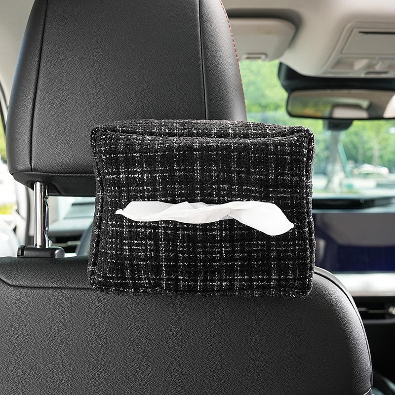 

Car tissue box Cute bow car seat back pumping carton Premium sense car tissue bag tweed style black tissue box
