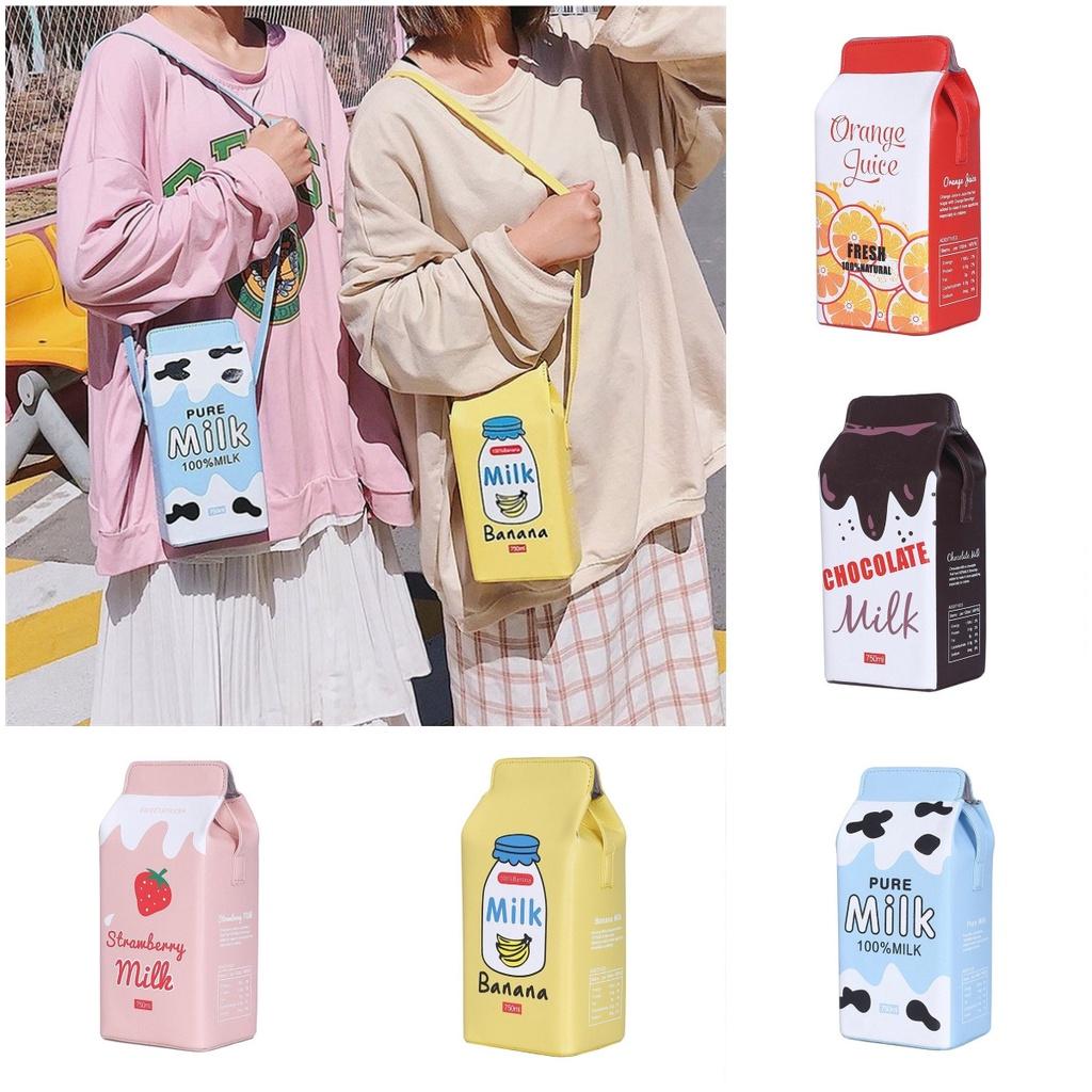 2020 Sommer Neu Fruchtmuster Pu Mini Umhängetasche Niedliche Cartoon Erdbeere Banane Milch Schultertasche Erdbeere Orange Schokolade Banane Milch)