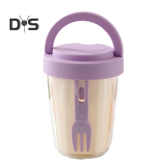 Салатница 501-600 мл пищевая портативная герметичная банка для салата с ложкой улучшенная система дренажа фиолетовый/белый