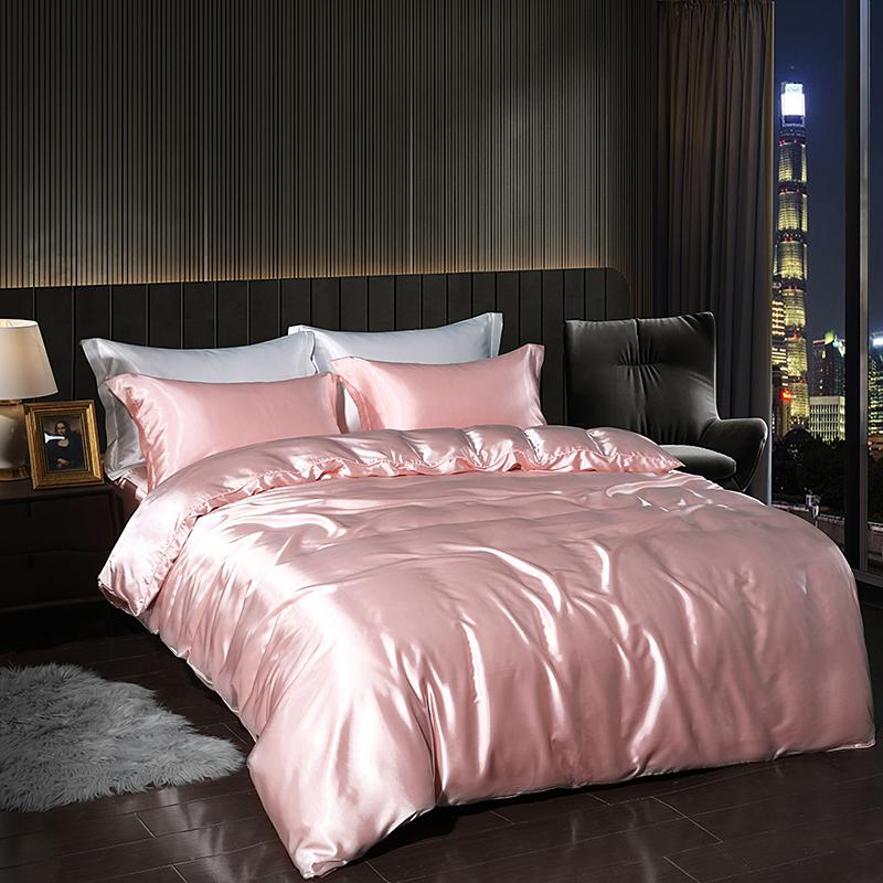 Luxury Satin Bedding Set with Flat Sheet Duvet Cover High End Bedding Set High Density Satin Solid Color Bedding