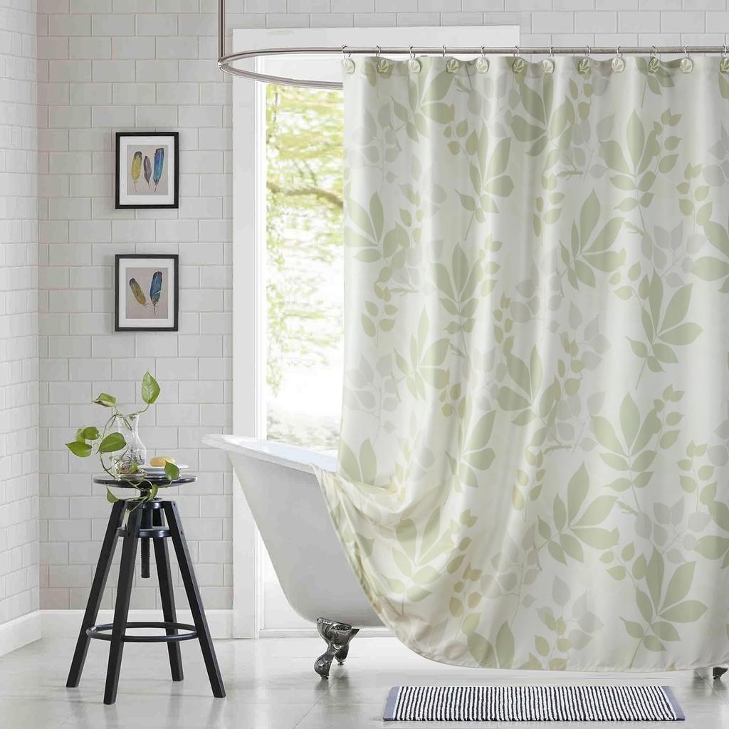 Floral Pattern Fabric Shower Curtain, Beige Gray Plant Bathroom Shower Curtain, Waterproof Bathroom Shower Curtain Curtain