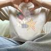 catty pure cotton American retro small man front shoulder short-sleeved t-shirt women's summer loose lazy half-sleeved t-shirt top