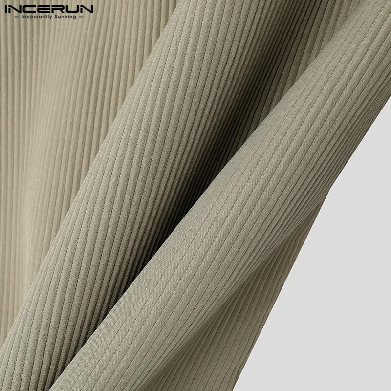 INCERUN Oversized Spring Men Long Sleeve Lapel Patchwork Buttons Up Texture Shirts
