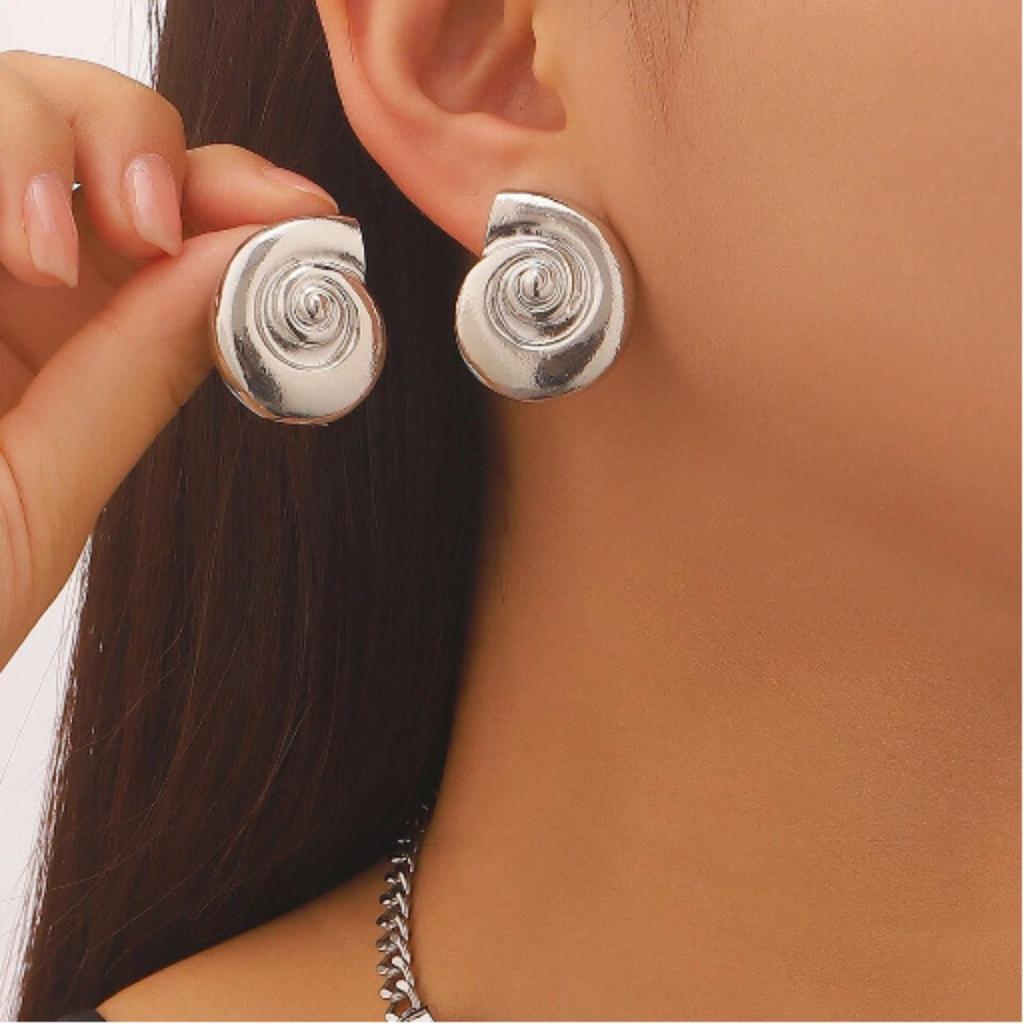 Vintage Spiral Shell Stud Earrings for Women Retro Ocean Inspired Statement Earrings