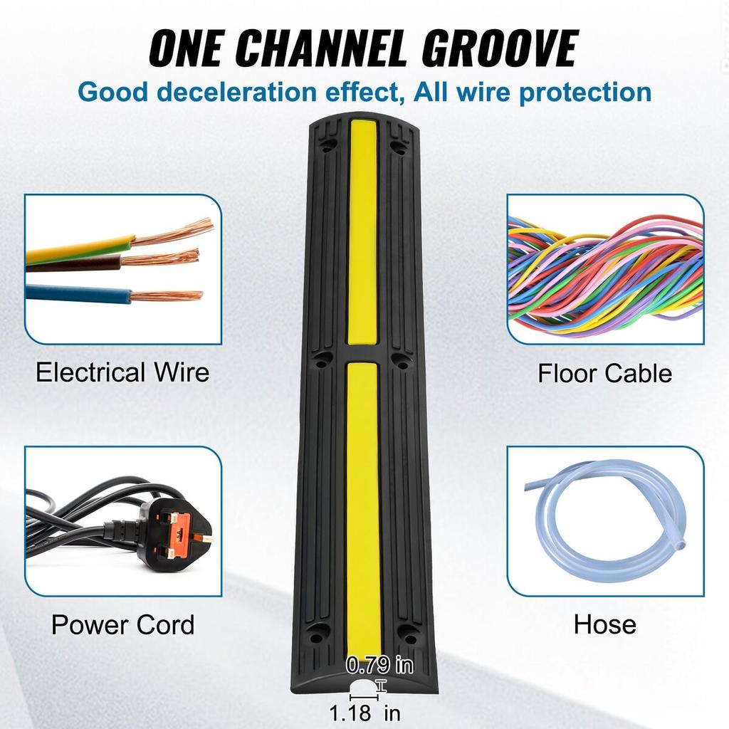 3.28 ft Cable Protector Ramp, 4 Pack of 1 Channel, 18000 lbs/axle Capacity Heavy Duty Rubber Speed Bumps, Floor Cord Cable Protector Wire Cover, for