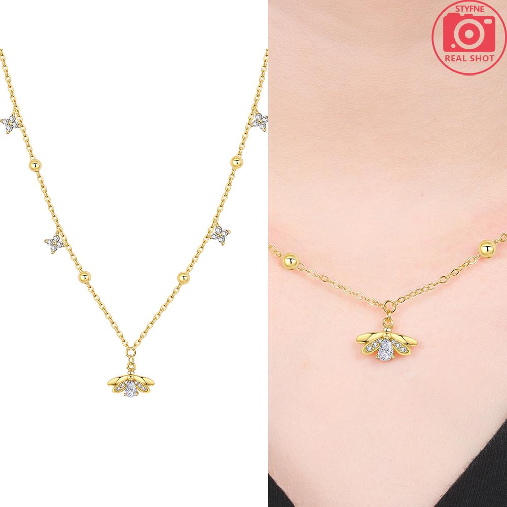 925 Silver Golden Firefly Necklace Insect Animal White Tell Necklace Valentines Fine Gift Jewelry Accessory