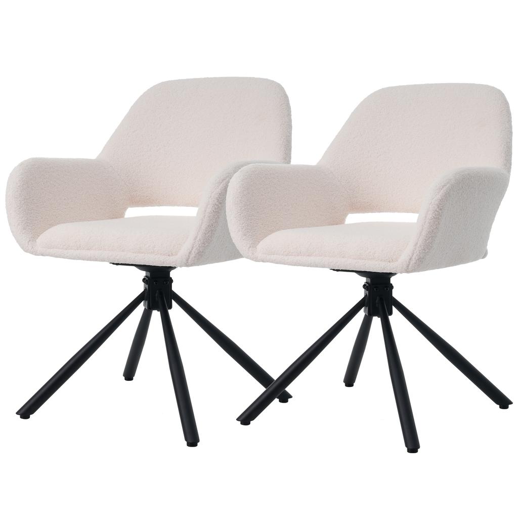 Swivel, Sherpa Fabric, Set of 2, With Armrests, Modern and Simple, Dining Chair, White